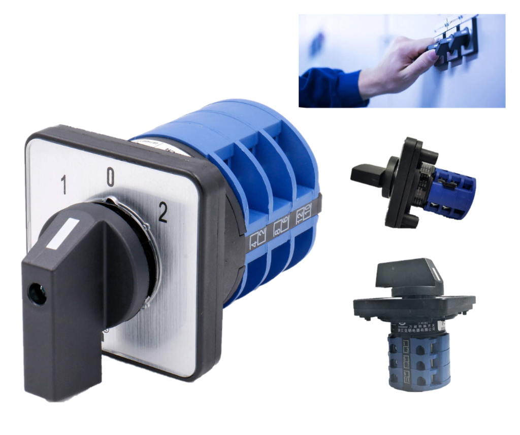 Selector Reversible 3 Posiciones 1-0-2 20A para Tablero Eléctrico